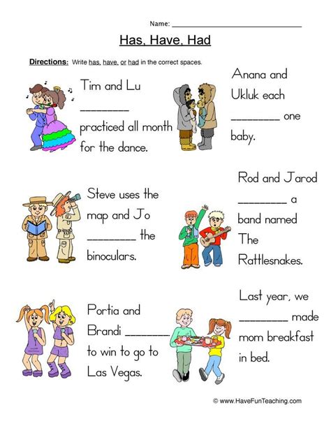 have has had worksheet.